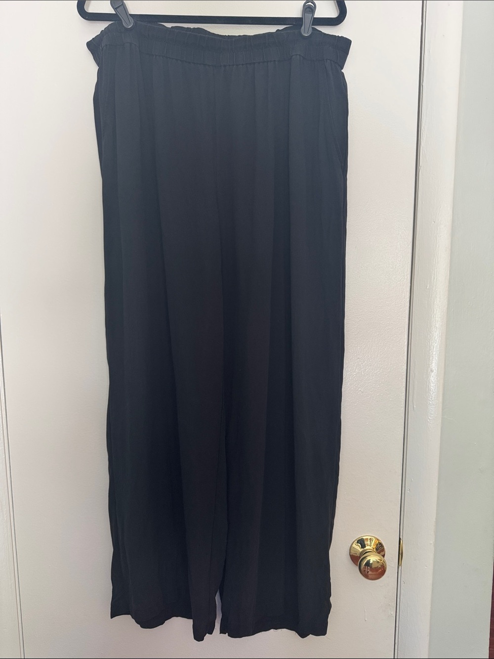 Eileen Fisher Black 100% Silk Elastic-Waist Wide Leg Pants, Sz XL